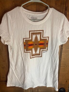 Pendleton White Short-Sleeve Tee with Brown & Orange Tribal Cross